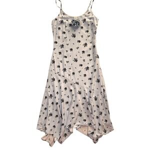 Tinsel Town Midi Dress Womens XS Blue Excellent Floral Rosette Handkerchief‎ Hem